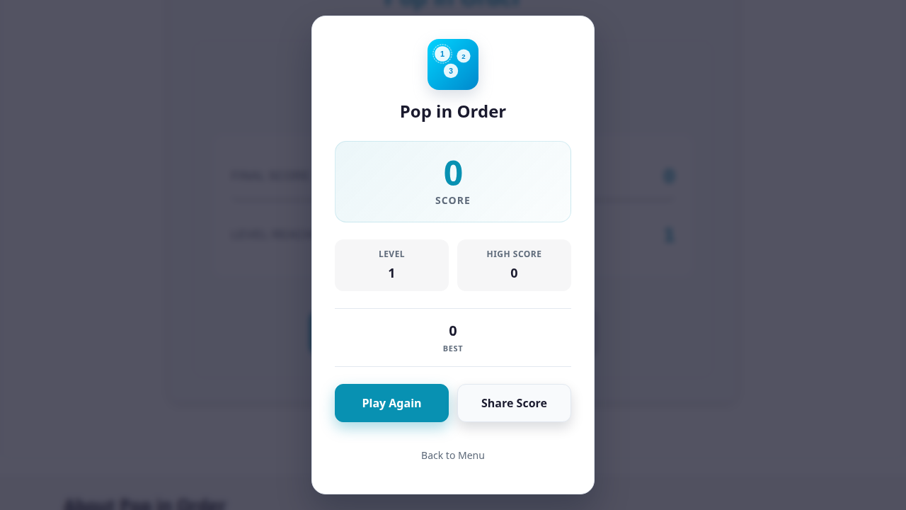 Pop in Order score screen